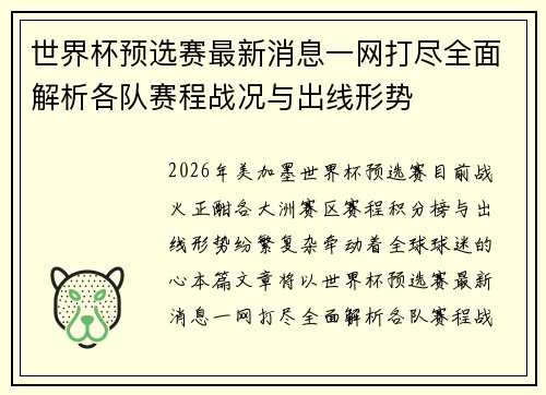 世界杯预选赛最新消息一网打尽全面解析各队赛程战况与出线形势 世界杯预选赛最新消息一网打尽全面解析各队赛程战况与出线形势
